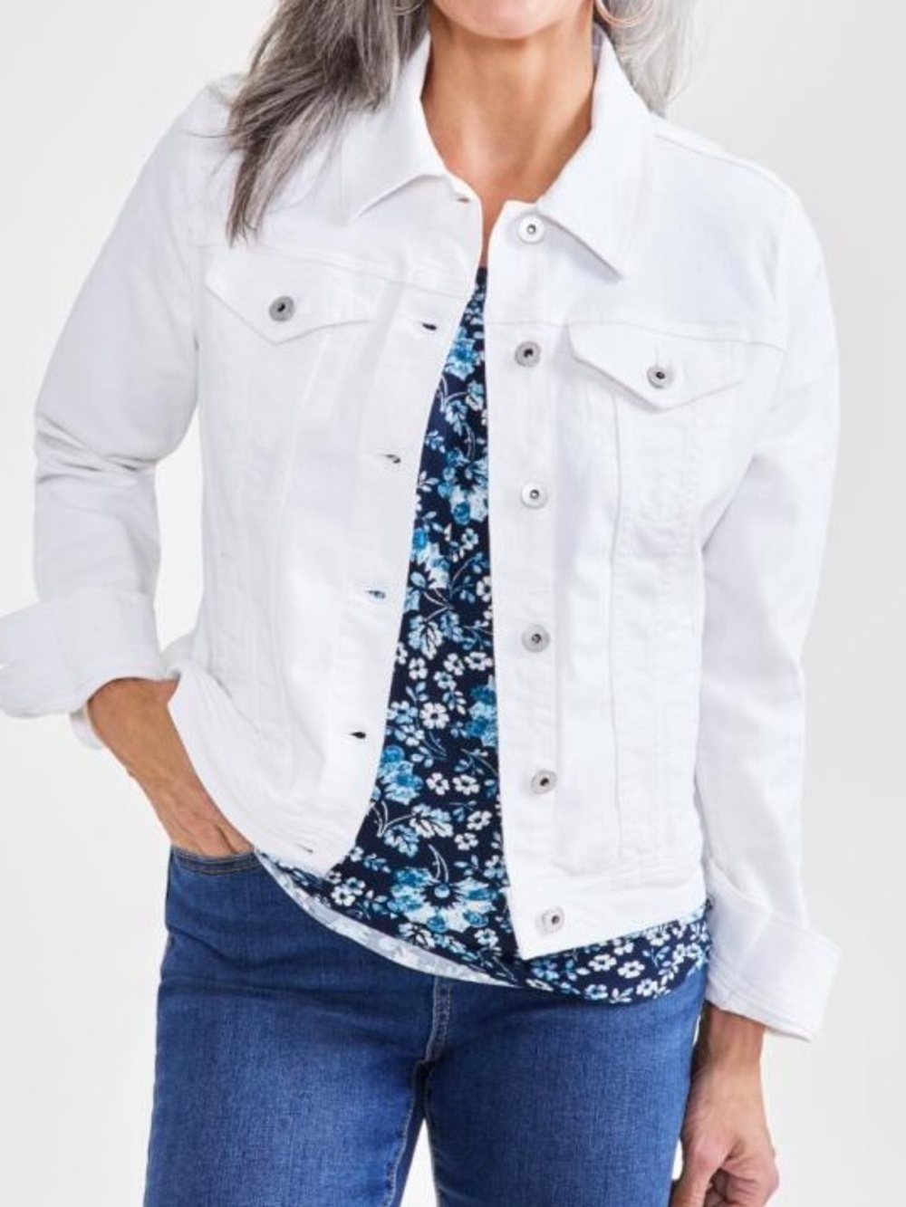 NWT Style & Co Classic Denim Jacket Bright White XL